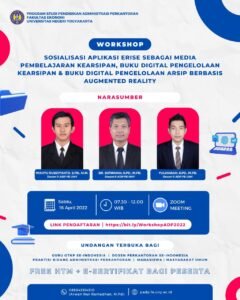 Workshop Sosialisasi Aplikasi ERISE Sebagai Media Pembelajaran Kearsipan, Buku Digital Pengelolaan Kearsipan & Buku Digital Pengelolaan Arsip Berbasis Augmented Reality